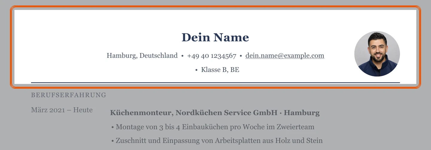 Persönliche Angaben im Muster – Muster Montage & Kundendienst