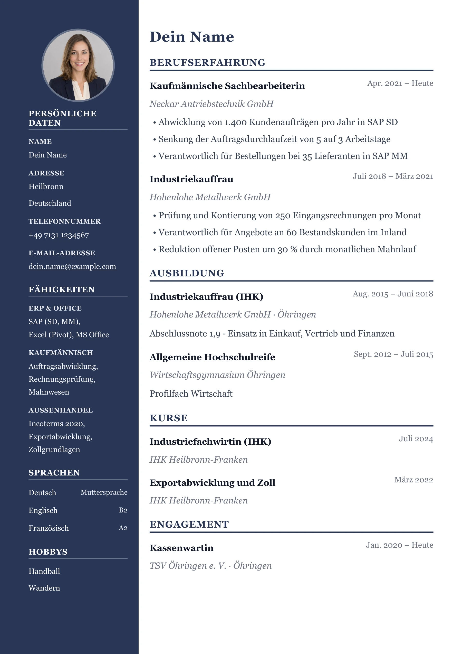 Industriekaufmann/-frau allgemein · Professionell