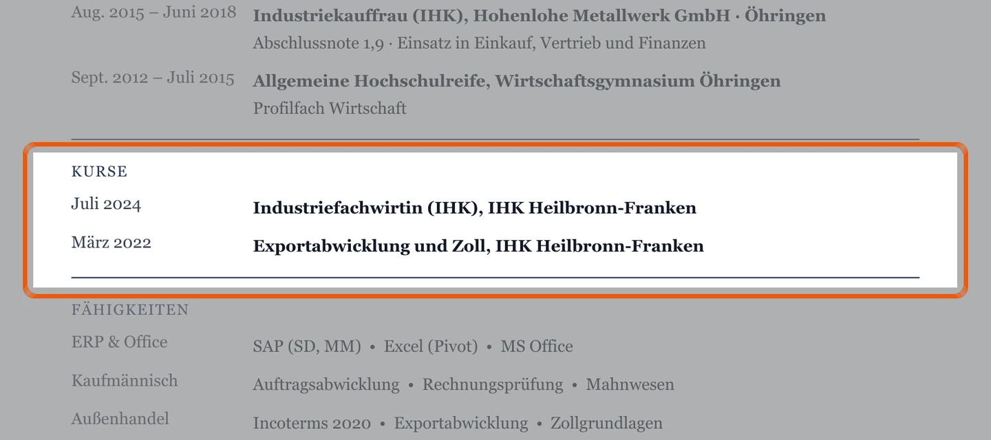 Weiterbildungen im Muster – Muster Industriekaufmann/-frau – allgemein