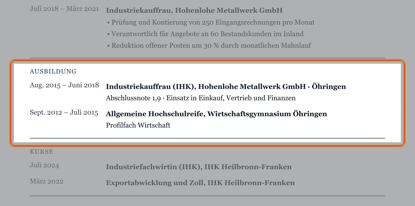 Ausbildung im Muster – Muster Industriekaufmann/-frau – allgemein