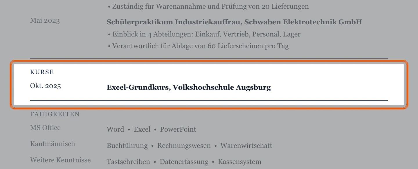 Weiterbildungen im Muster – Muster Bewerbung um die Ausbildung
