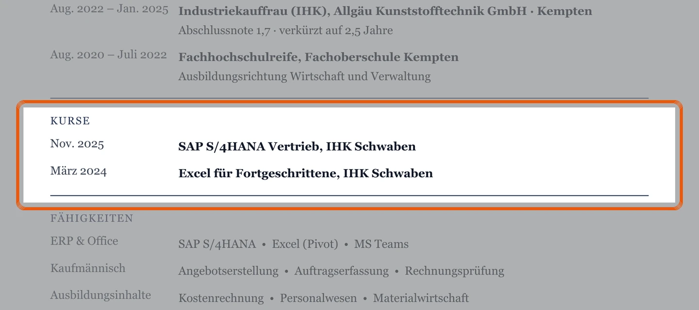 Weiterbildungen im Muster – Muster Nach der Ausbildung