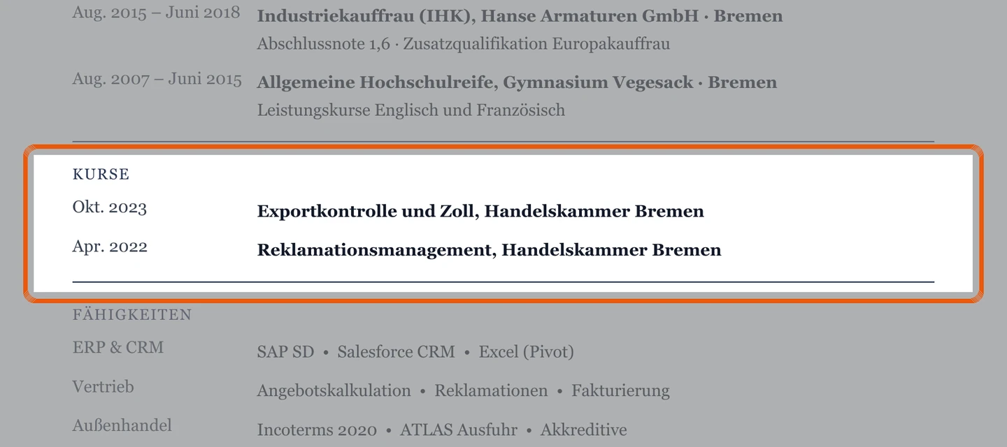 Weiterbildungen im Muster – Muster Vertriebsinnendienst & Auftragsabwicklung