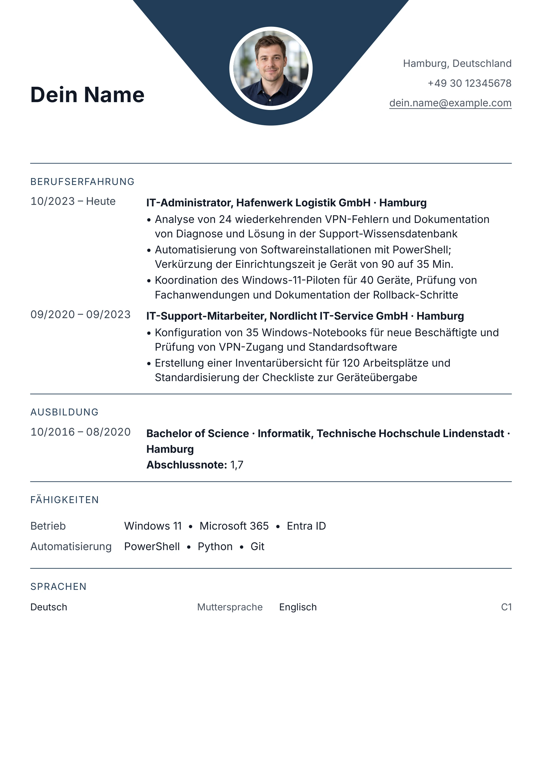 Informatiker / IT – allgemein · Klassisch zentriert