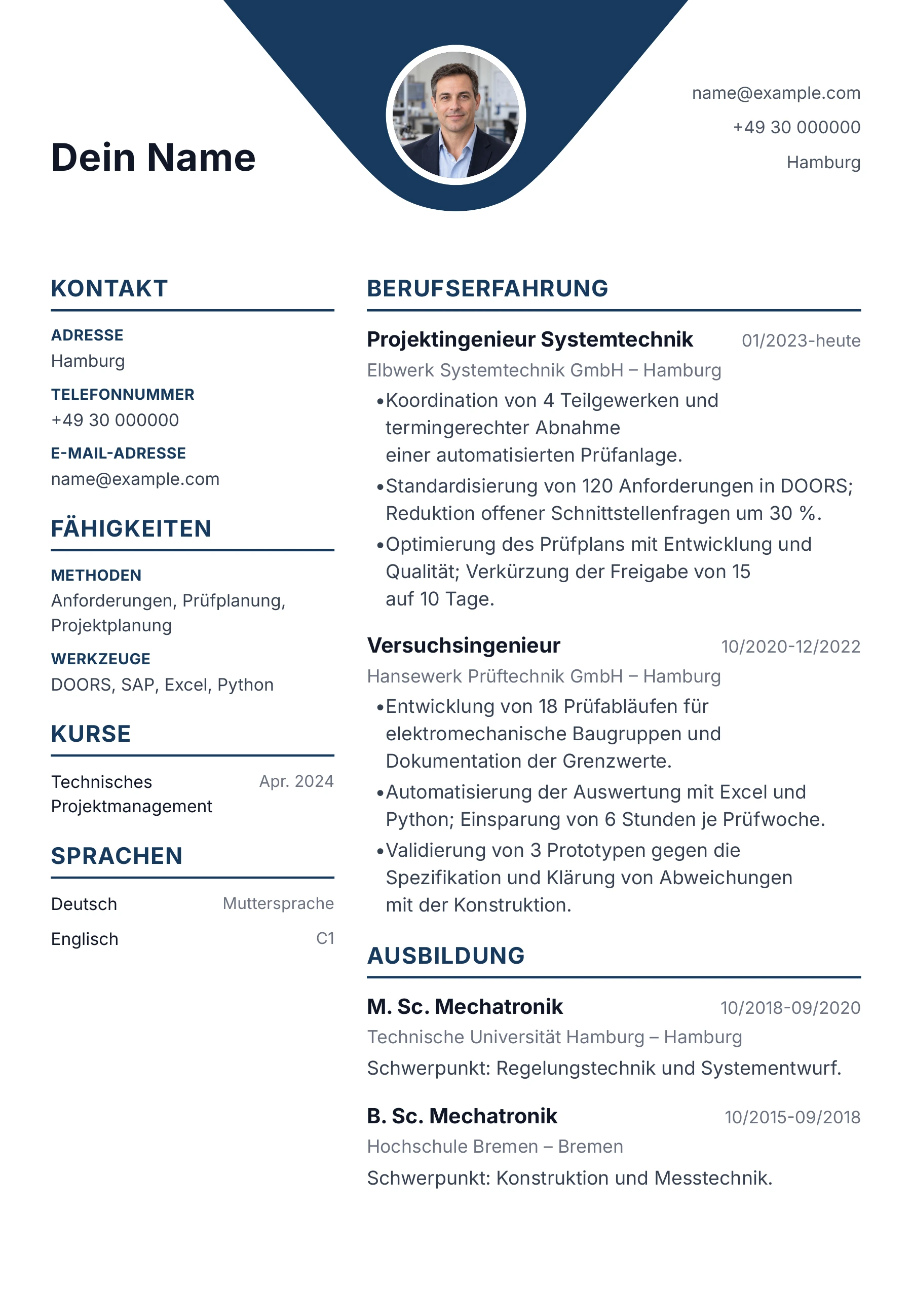 Ingenieur – allgemein · Geometrisch zentriert