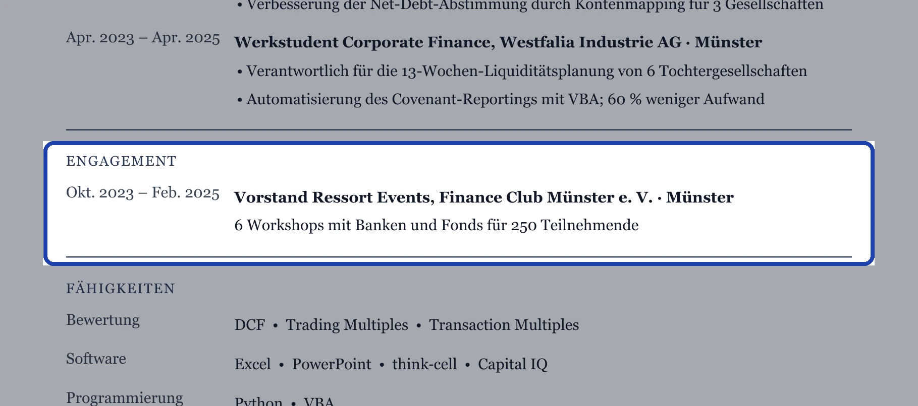 Abschnitt Engagement im Einstiegs-Muster
