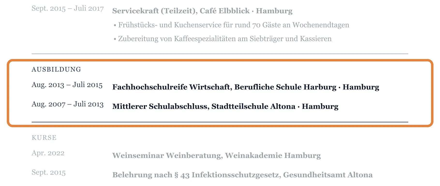 Ausbildung im Muster – Kellner*in allgemein – Allgemein