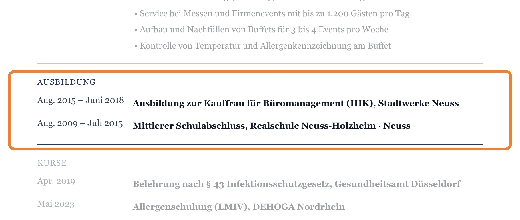Ausbildung im Muster – Kellner*in allgemein – Bankett & Events