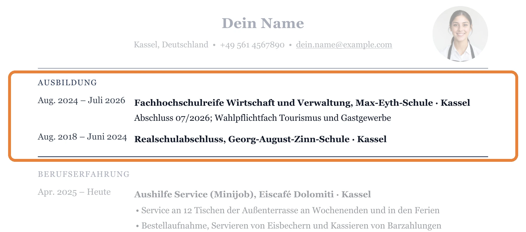 Ausbildung im Muster – Kellner*in allgemein – Berufseinstieg