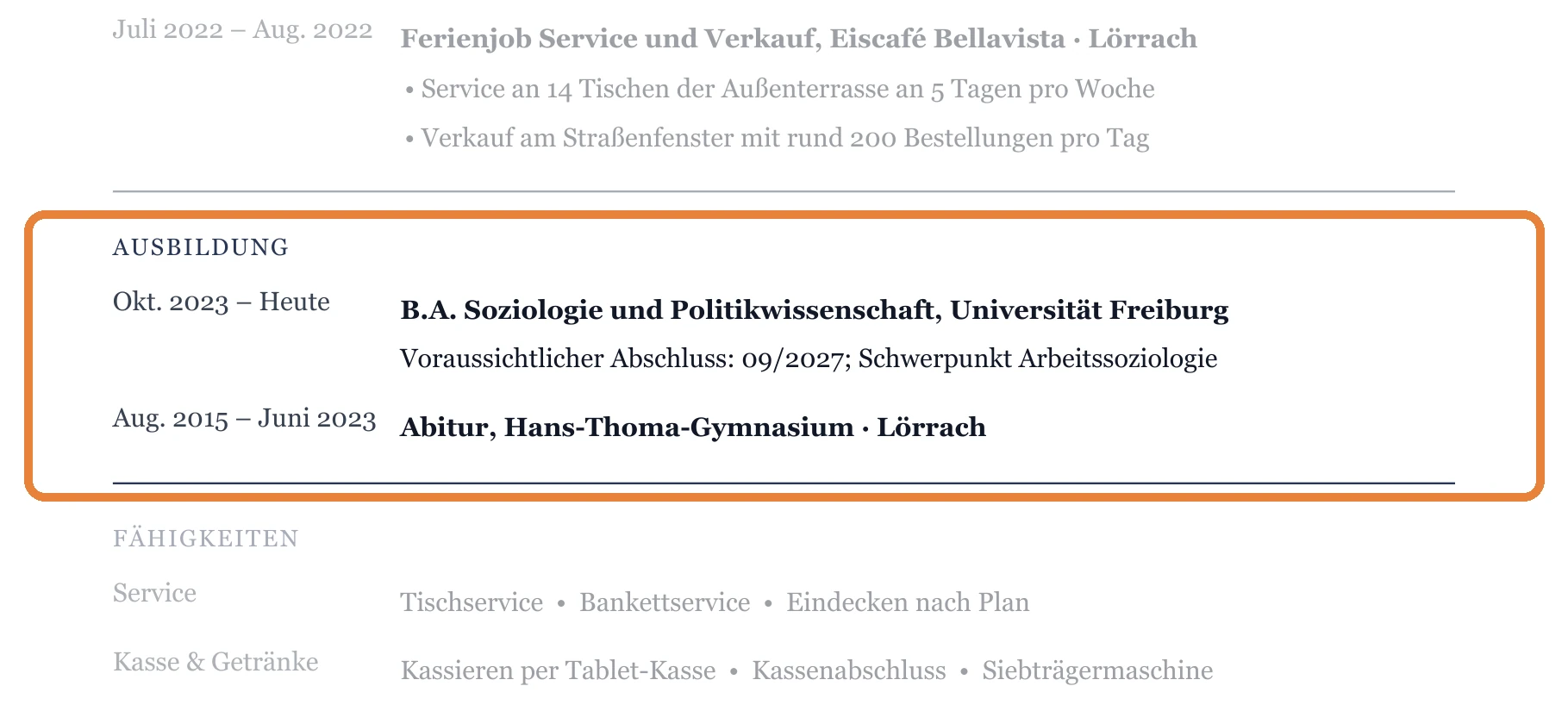 Ausbildung im Muster – Kellner*in allgemein – Nebenjob & Aushilfe