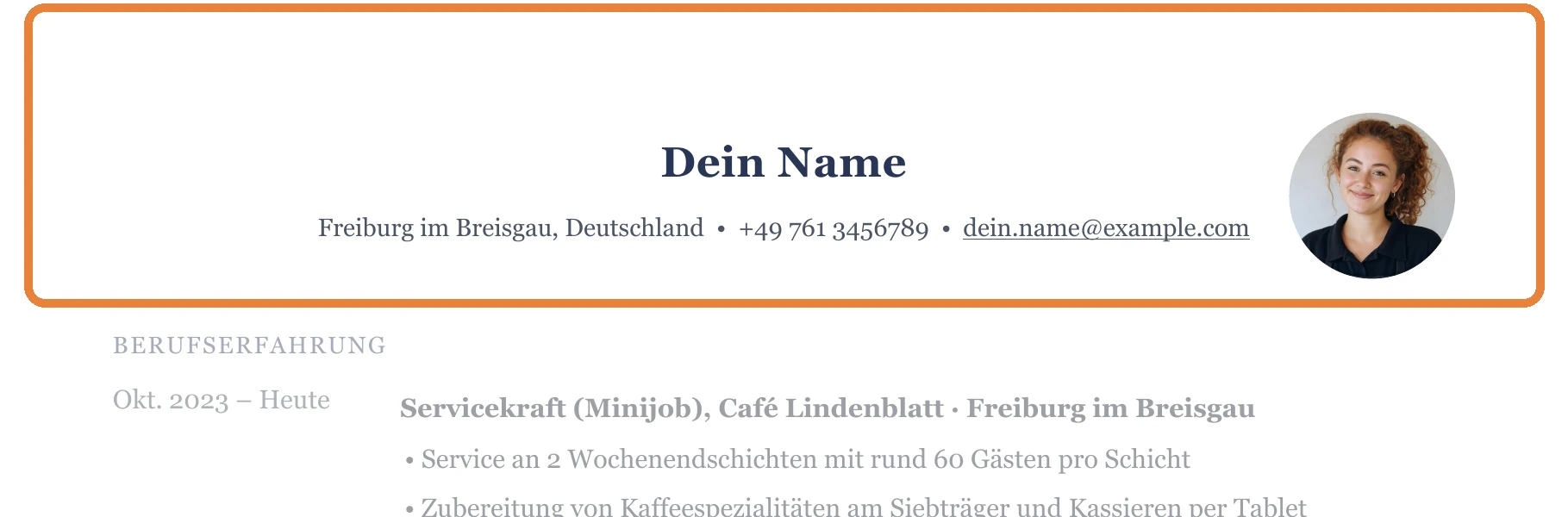 Persönliche Angaben im Muster – Kellner*in allgemein – Nebenjob & Aushilfe