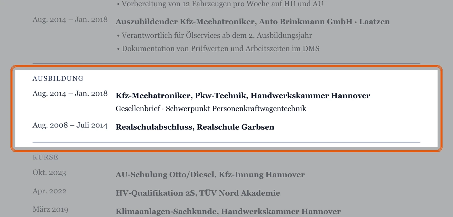Ausbildung im Muster – Muster Kfz-Mechatroniker*in – allgemein
