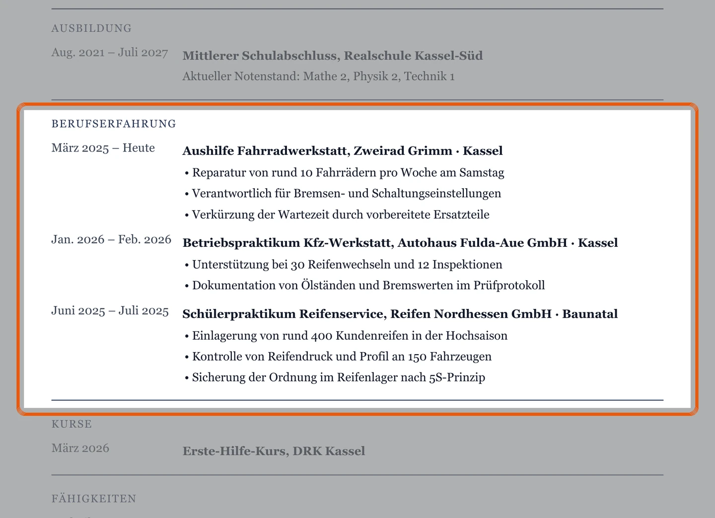 Berufserfahrung im Muster – Muster Bewerbung um einen Ausbildungsplatz