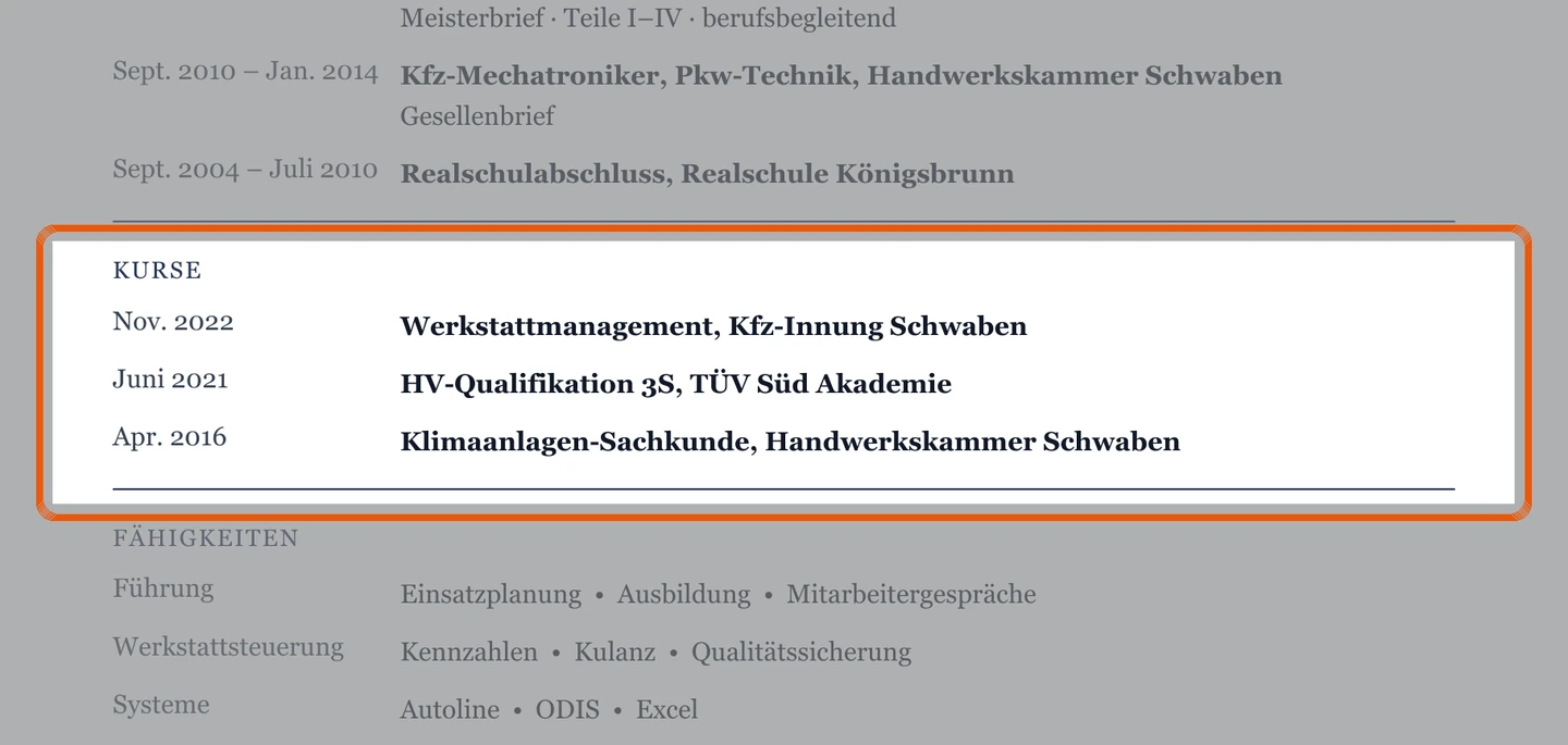 Weiterbildungen im Muster – Muster Meister & Werkstattleitung