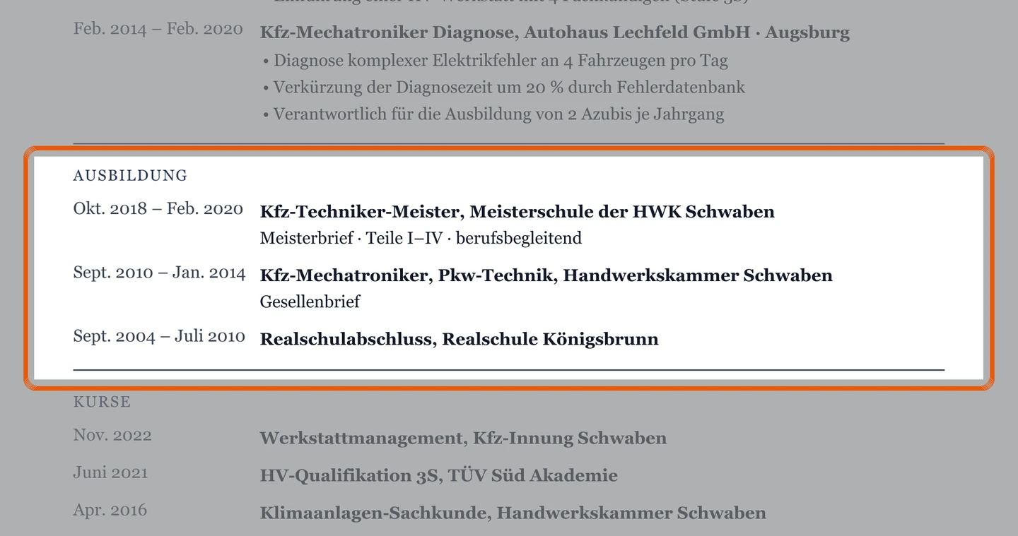 Ausbildung im Muster – Muster Meister & Werkstattleitung