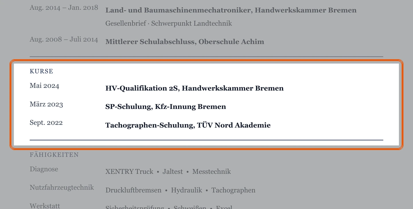 Weiterbildungen im Muster – Muster Nutzfahrzeuge, Land- & Baumaschinen