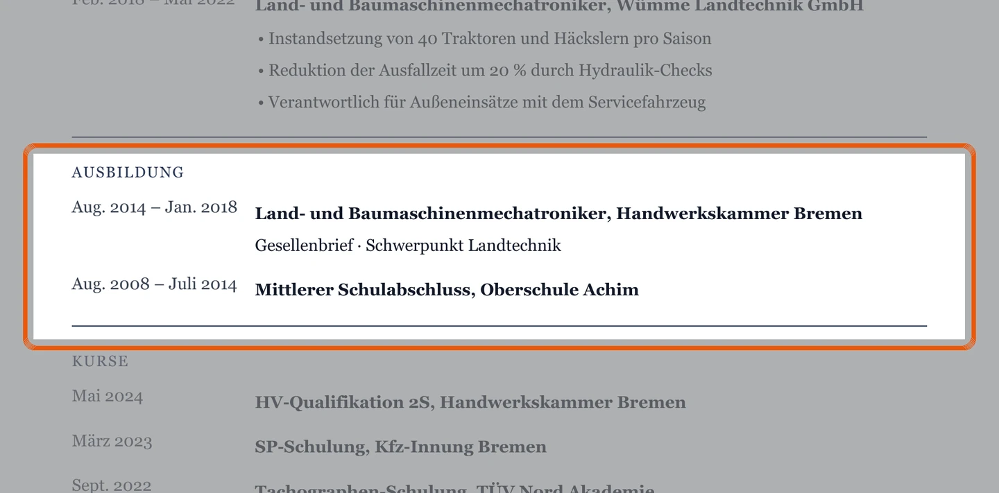 Ausbildung im Muster – Muster Nutzfahrzeuge, Land- & Baumaschinen