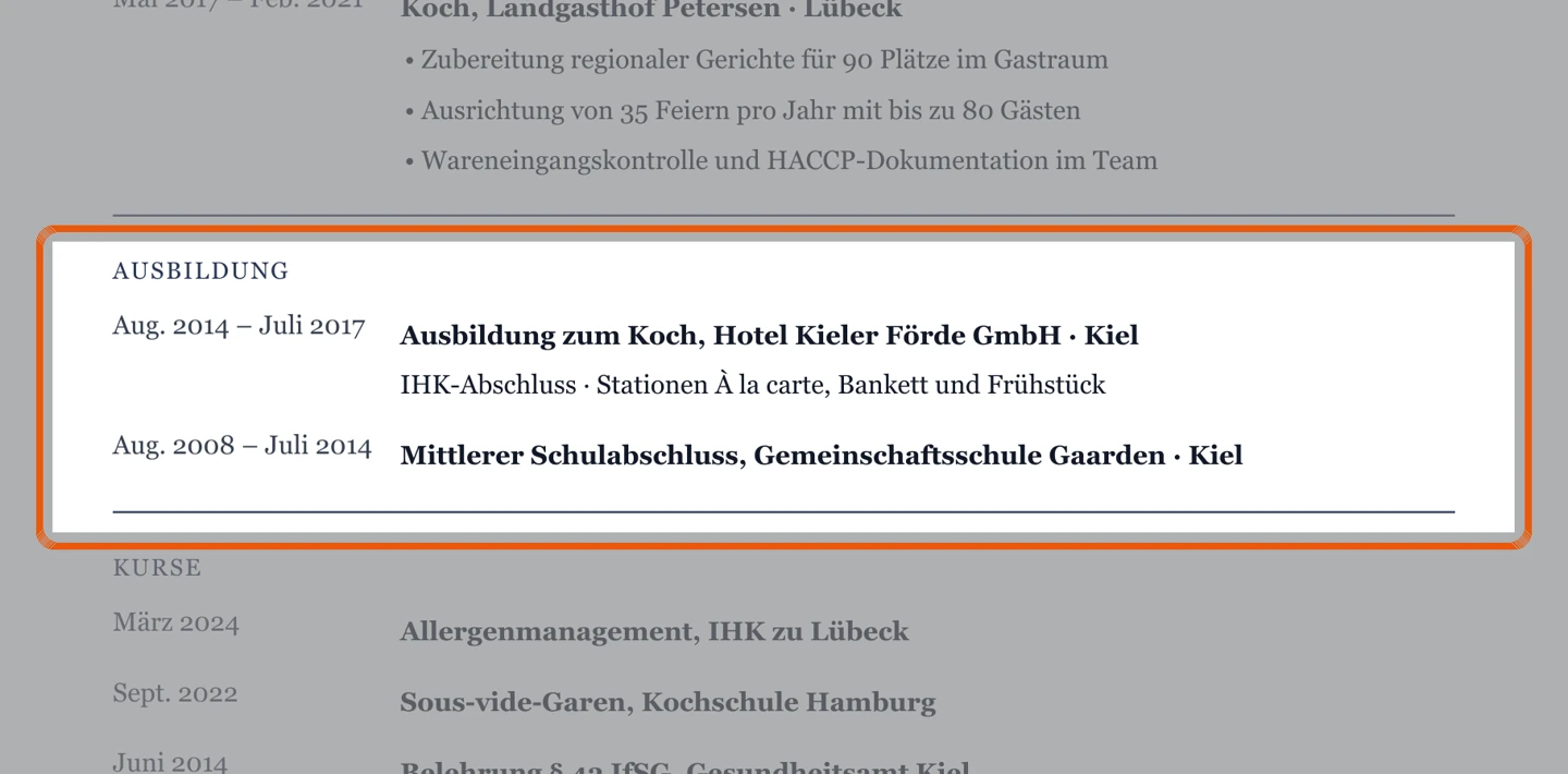 Ausbildung im Muster – Muster Koch/Köchin – allgemein