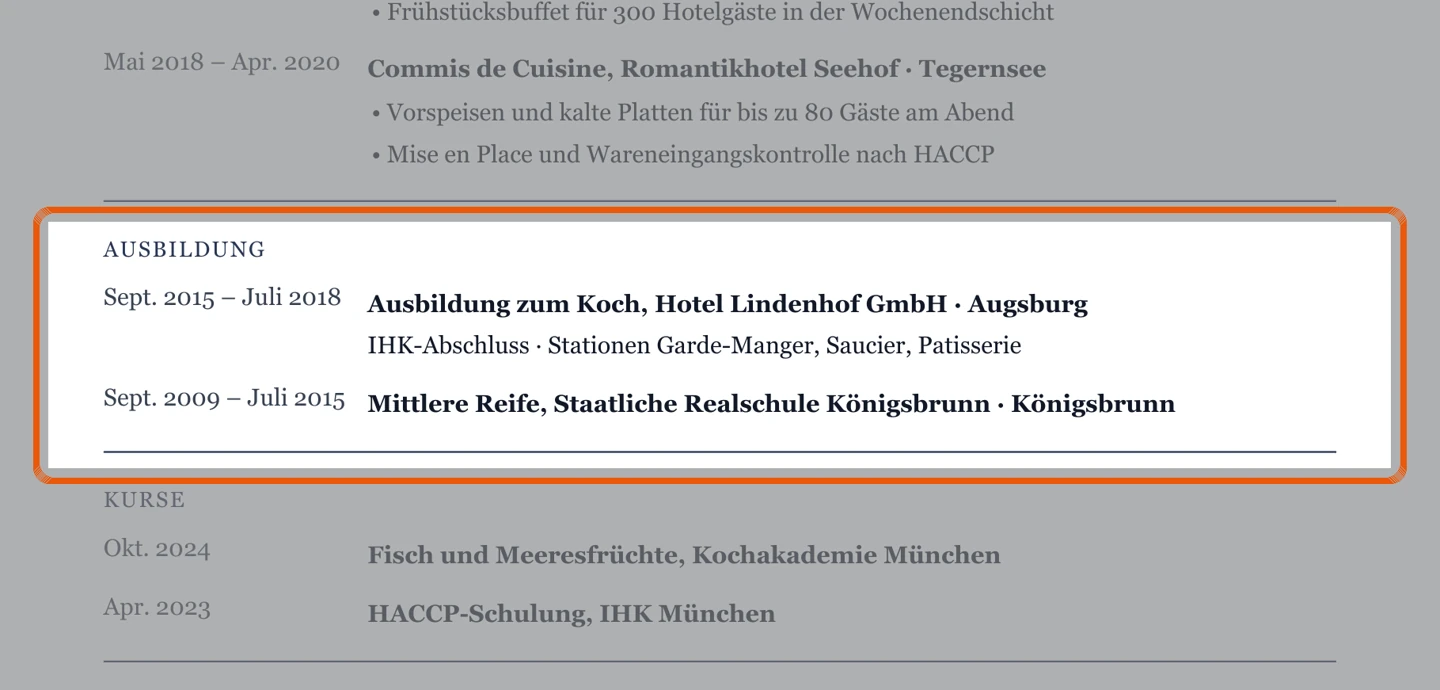Ausbildung im Muster – Muster Hotel & gehobene Gastronomie