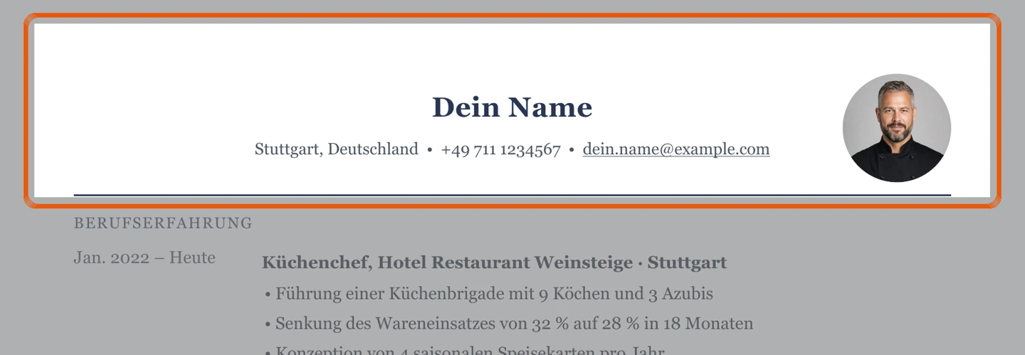 Persönliche Angaben im Muster – Muster Küchenchef & Sous-Chef
