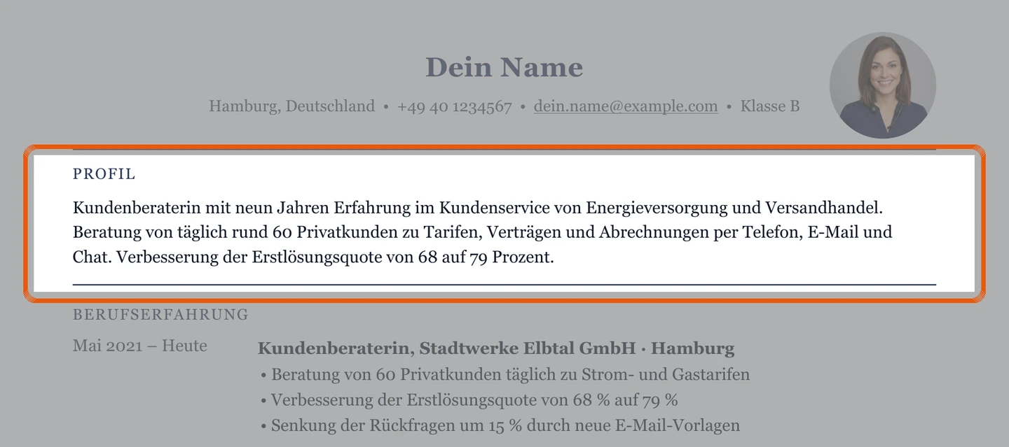 Muster mit Kurzprofil unter dem Kopfbereich