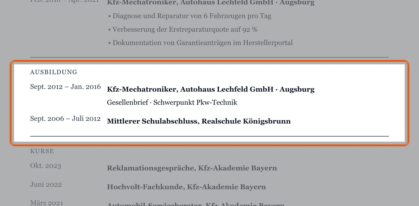 Ausbildung im Muster – Muster Serviceberatung im Autohaus