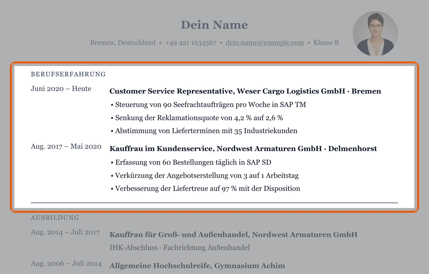 Berufserfahrung im Muster – Muster B2B-Kundenservice & Innendienst
