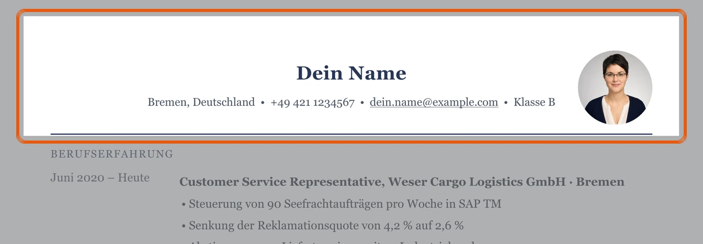 Persönliche Angaben im Muster – Muster B2B-Kundenservice & Innendienst