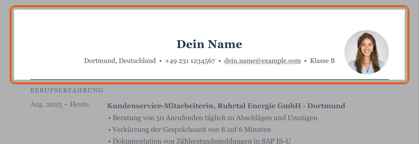 Persönliche Angaben im Muster – Muster Berufseinstieg & Quereinstieg