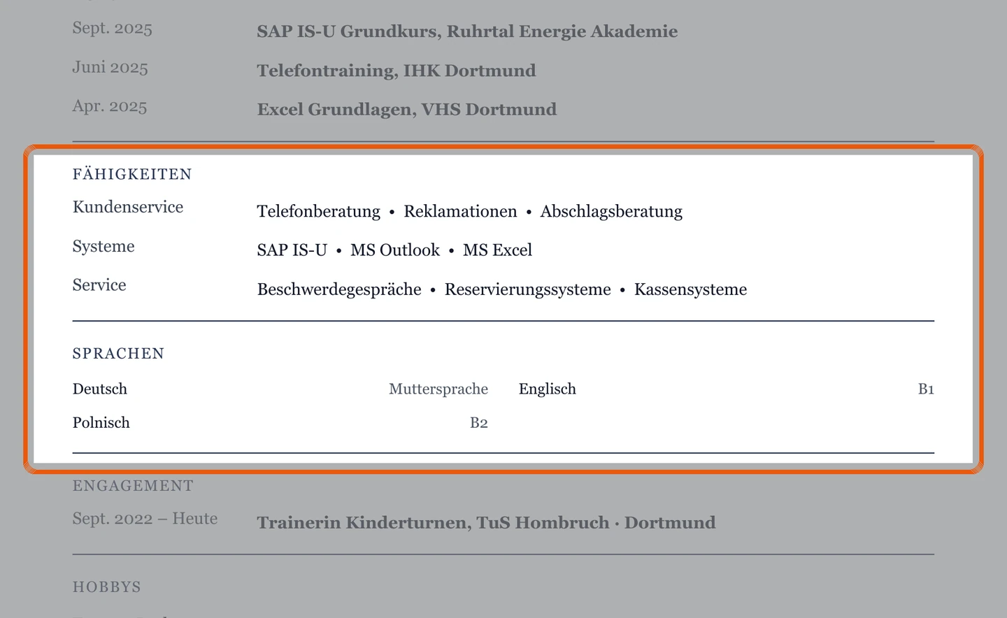 Kenntnisse und Sprachen im Muster – Muster Berufseinstieg & Quereinstieg