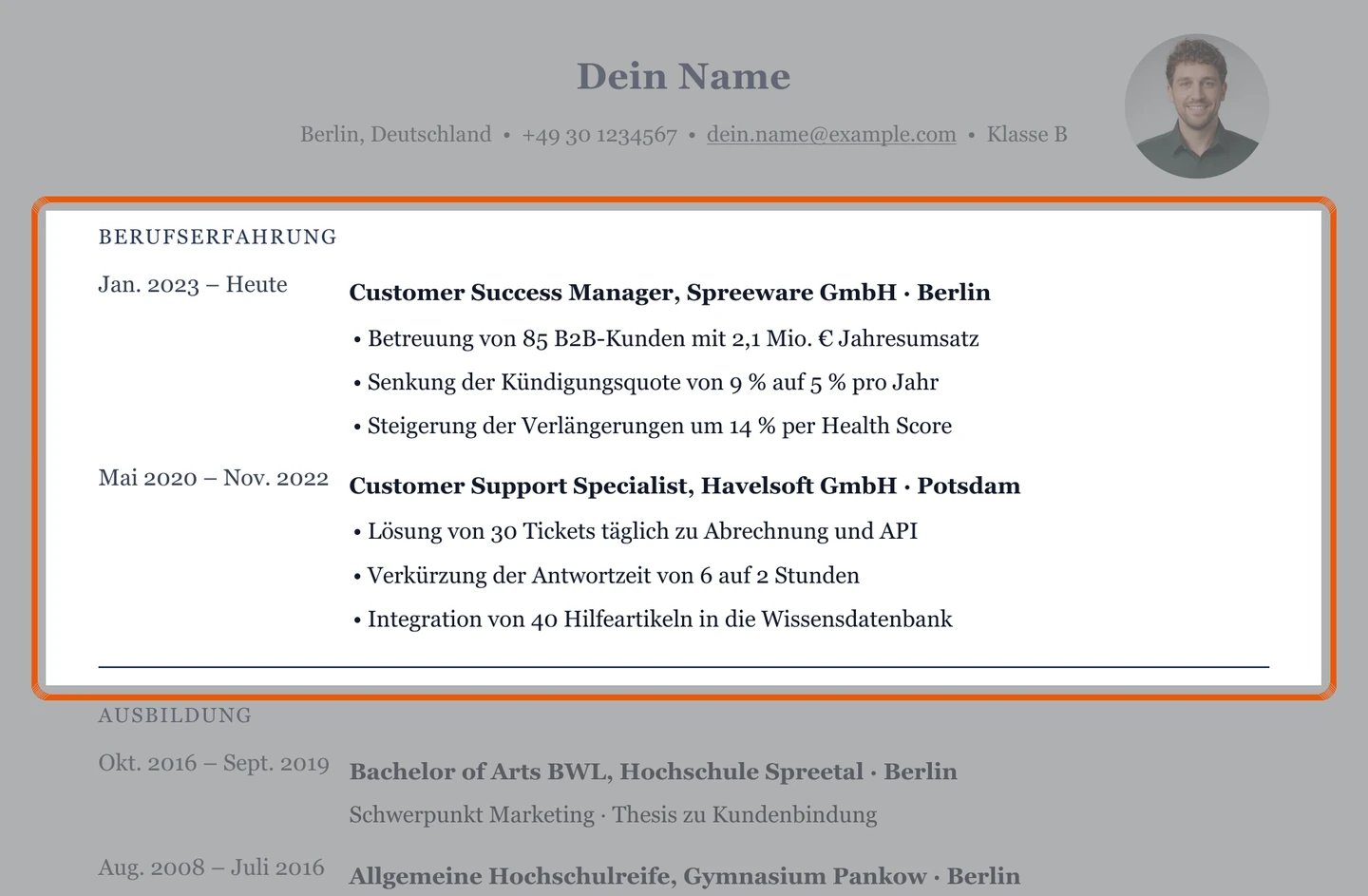 Berufserfahrung im Muster – Muster Customer Success & Kundenmanagement