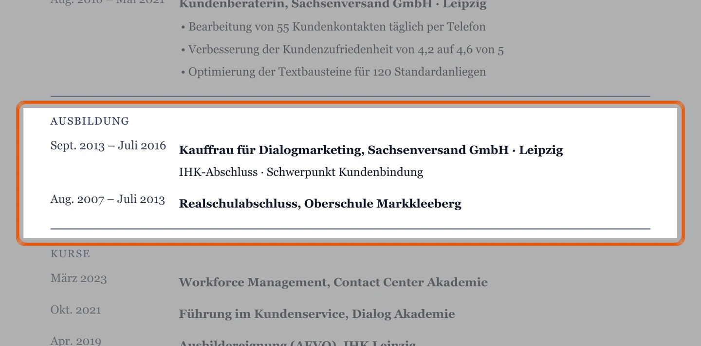 Ausbildung im Muster – Muster Teamleitung Kundenservice