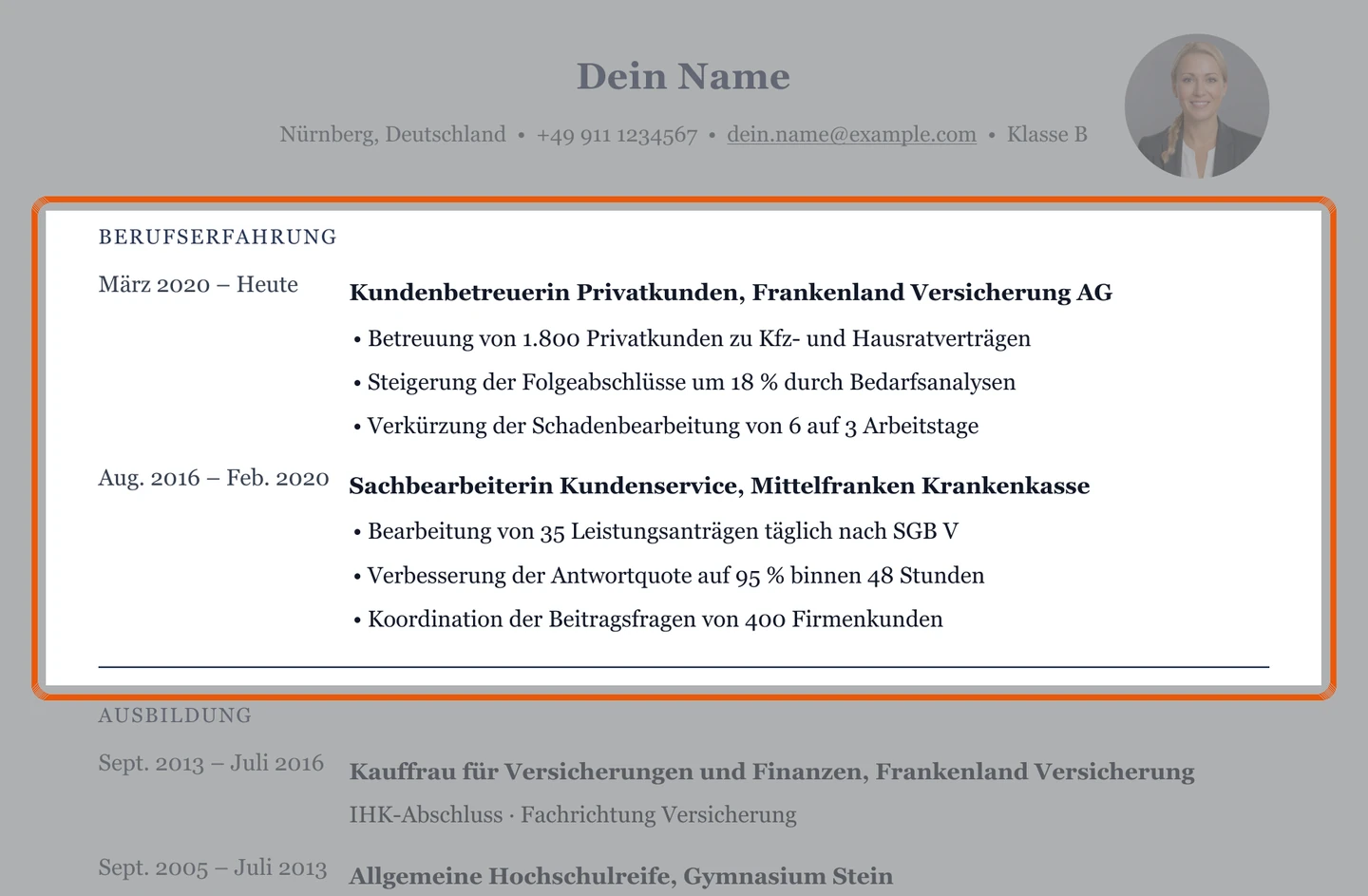 Berufserfahrung im Muster – Muster Versicherung & Krankenkasse