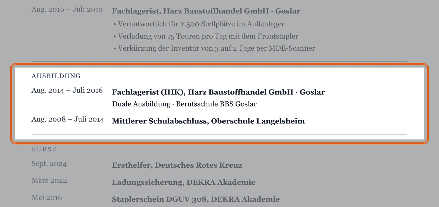 Ausbildung im Muster – Muster Lagermitarbeiter*in – allgemein