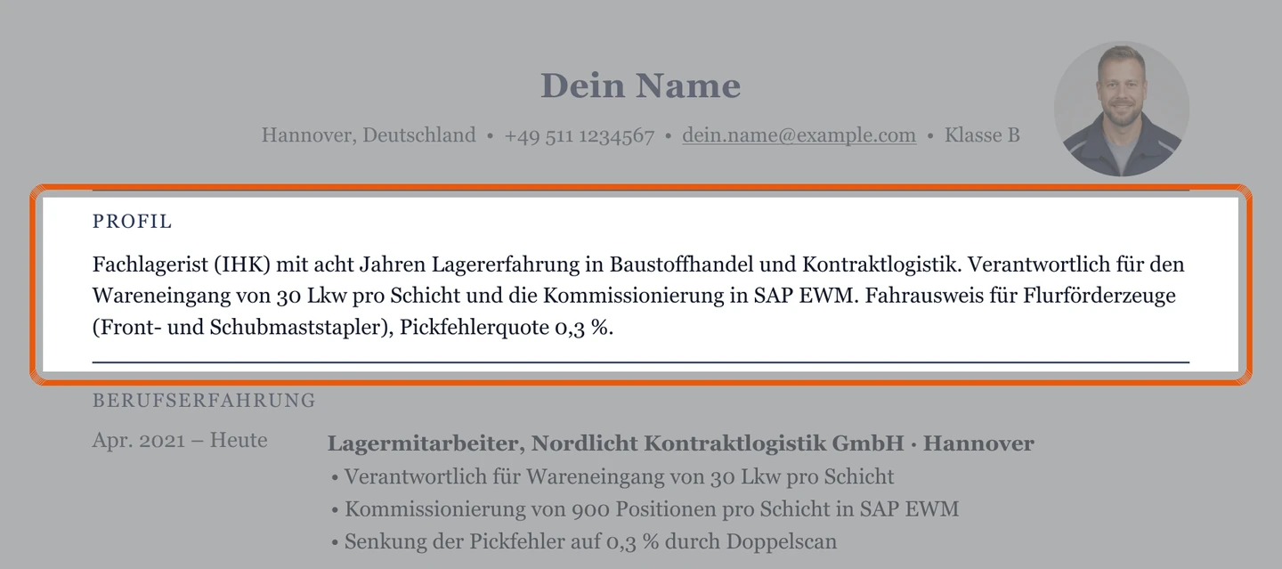 Muster mit Kurzprofil unter dem Kopfbereich