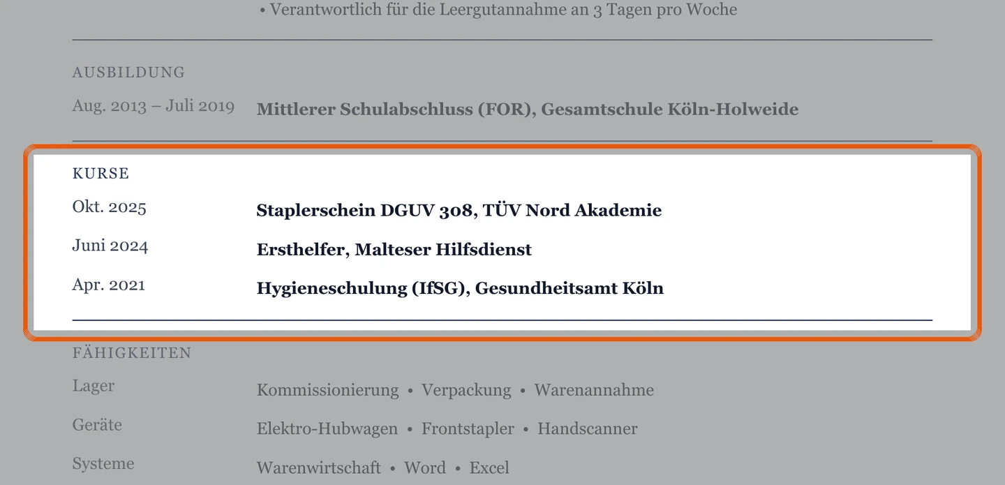 Staplerschein und Weiterbildungen im Muster – Muster Lagerhelfer*in & Quereinstieg
