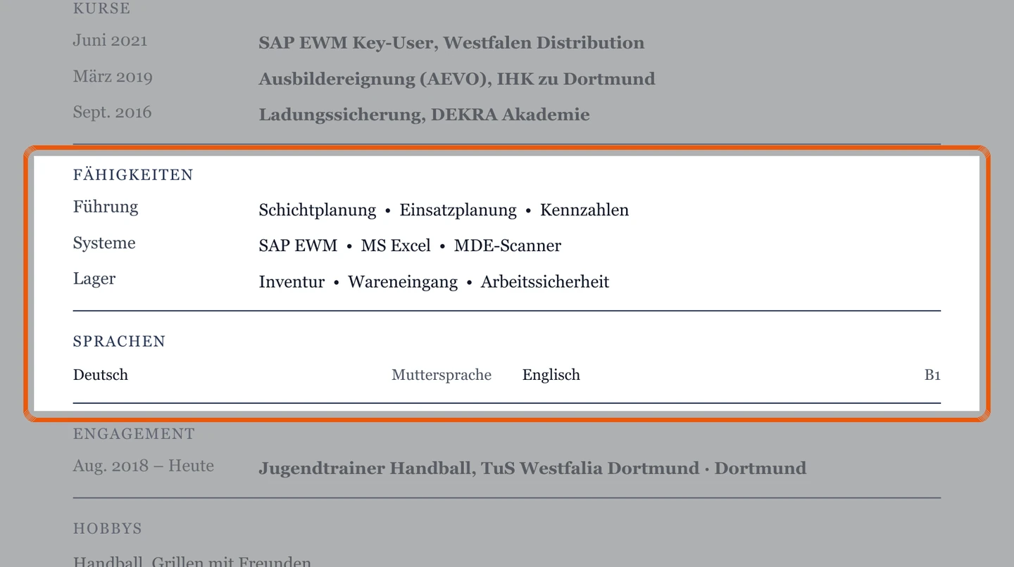Kenntnisse und Sprachen im Muster – Muster Schicht- & Teamleitung