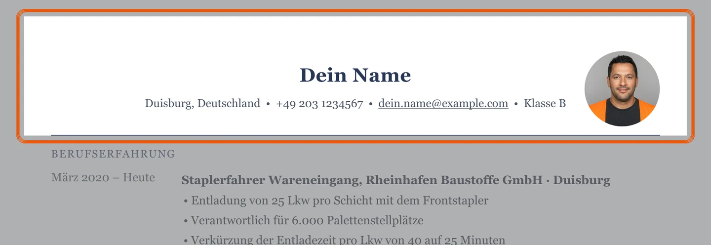 Persönliche Angaben im Muster – Muster Stapler, Wareneingang & Warenausgang