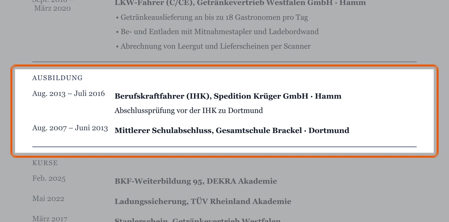 Ausschnitt Muster LKW-Fahrer – allgemein