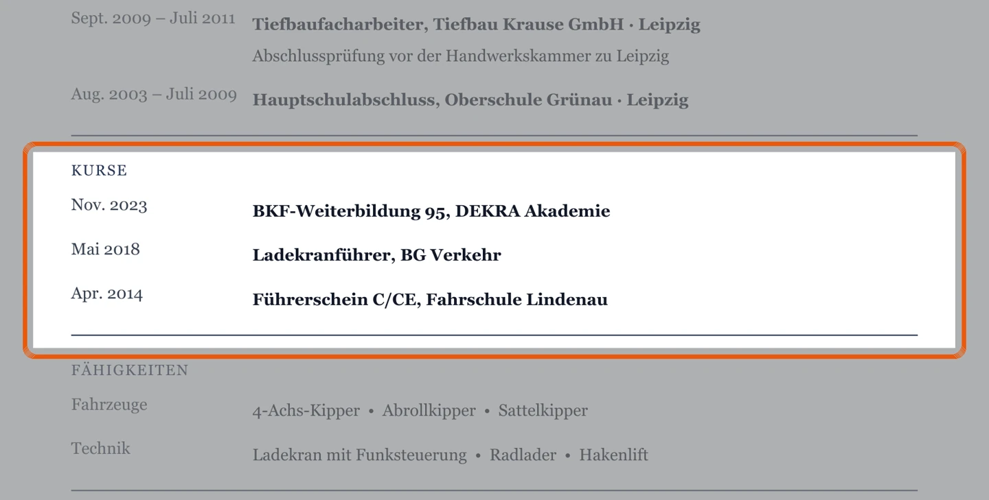 Ausschnitt Muster Bau, Kipper & Entsorgung
