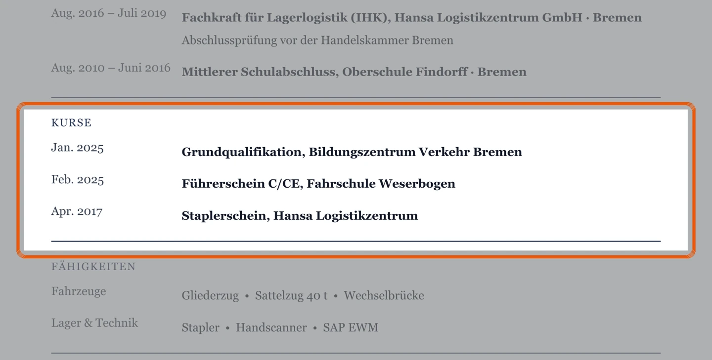 Ausschnitt Muster Quereinstieg & Fahranfänger