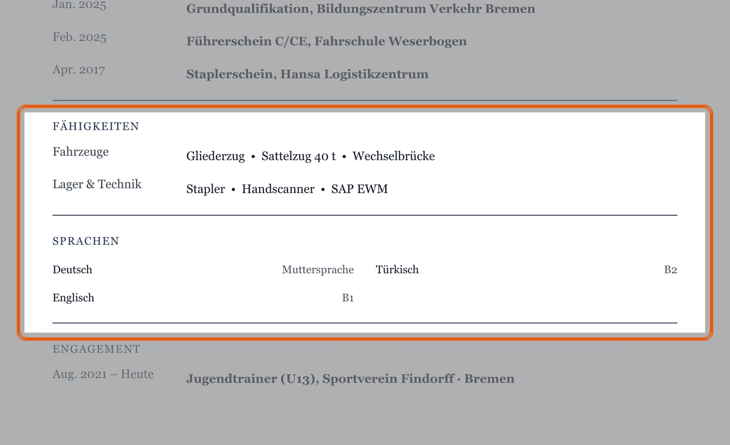 Ausschnitt Muster Quereinstieg & Fahranfänger