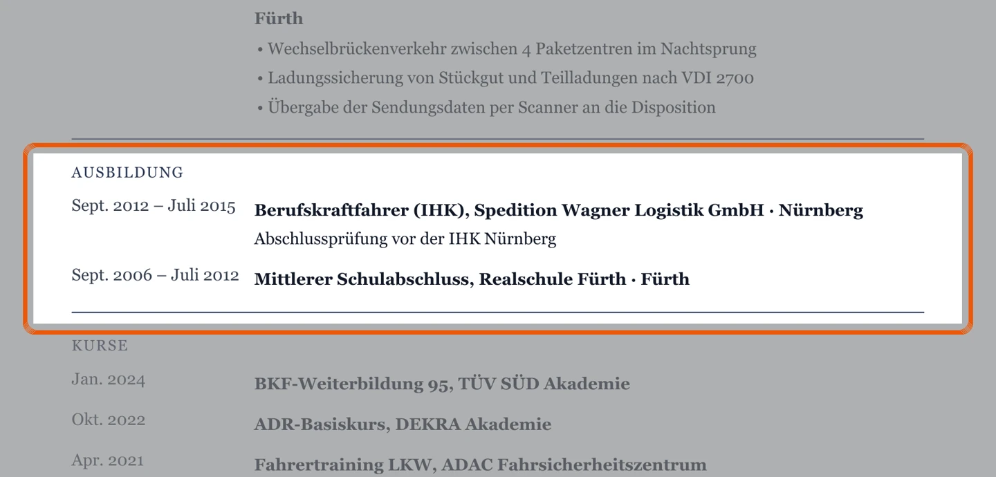 Ausschnitt Muster Fernverkehr & International