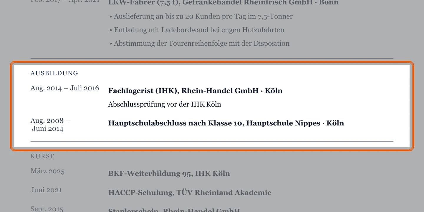 Ausschnitt Muster Nah- & Verteilerverkehr