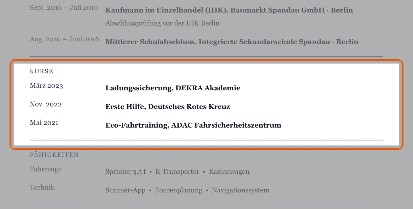 Ausschnitt Muster Kurier & Transporter