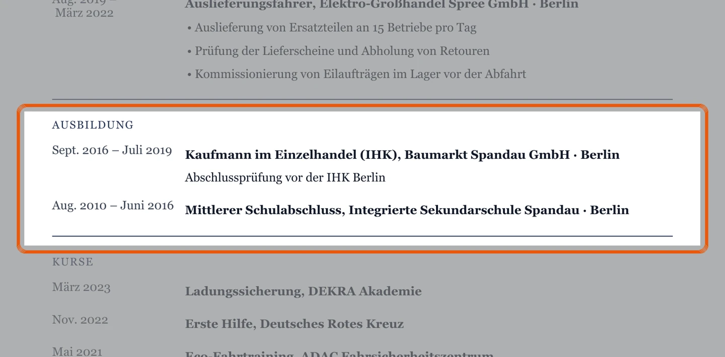 Ausschnitt Muster Kurier & Transporter
