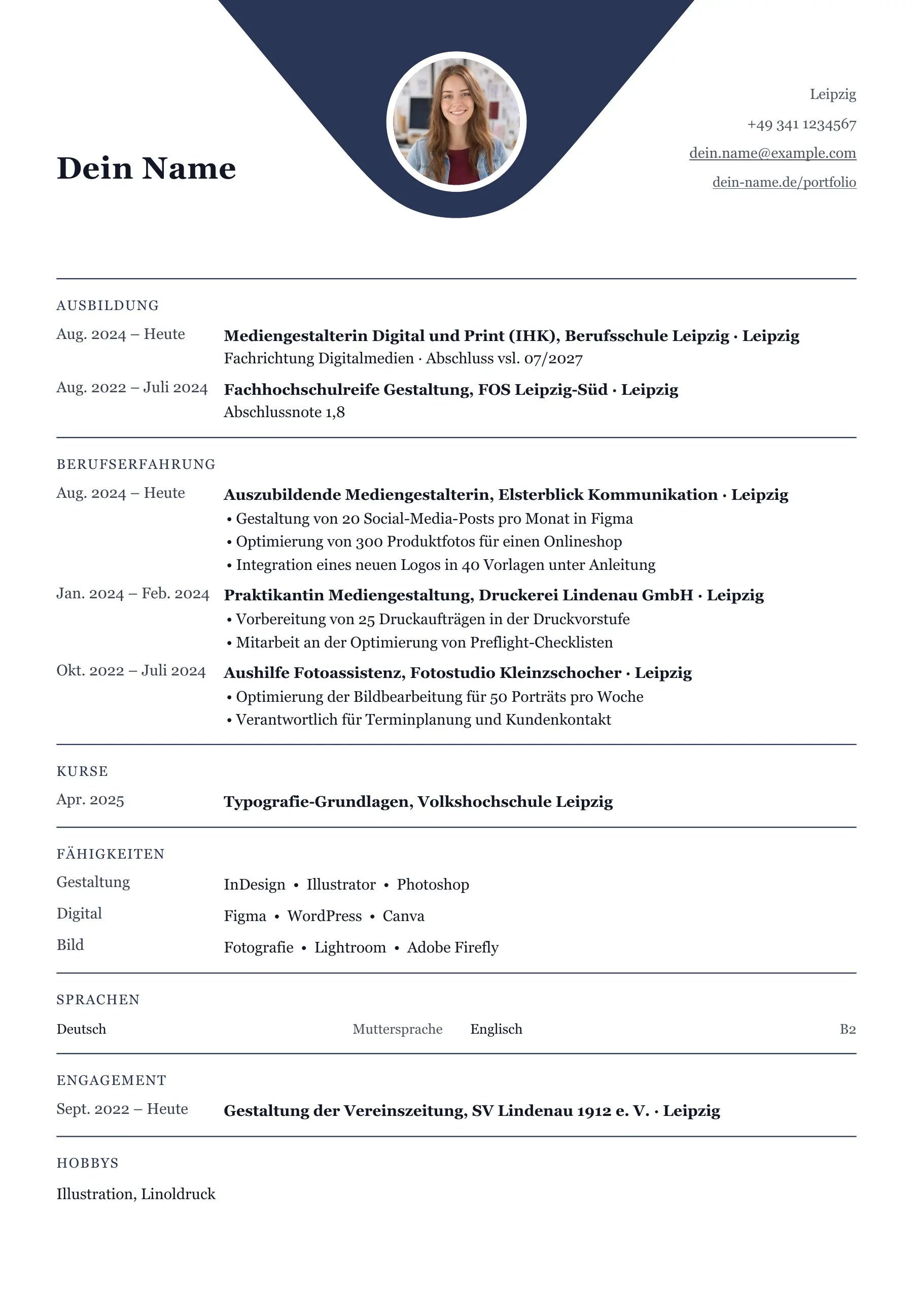 Lebenslauf Mediengestalter · Ausbildung & Berufseinstieg · Klassisch zentriert