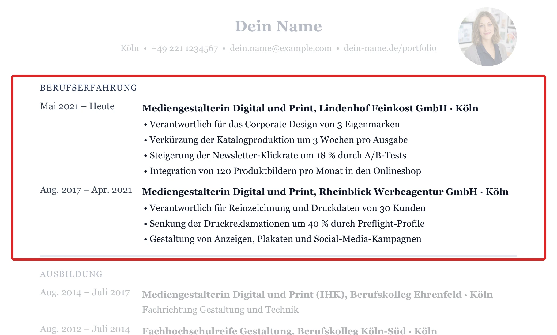 Berufserfahrung im Muster – Mediengestalter*in – allgemein
