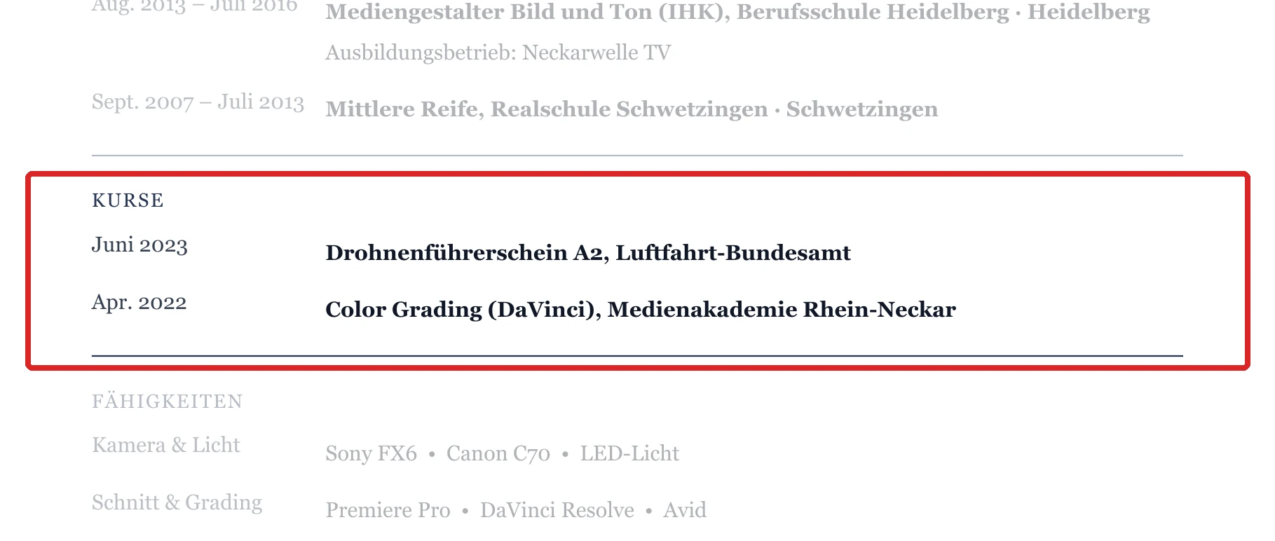 Kurse im Muster – Bild und Ton