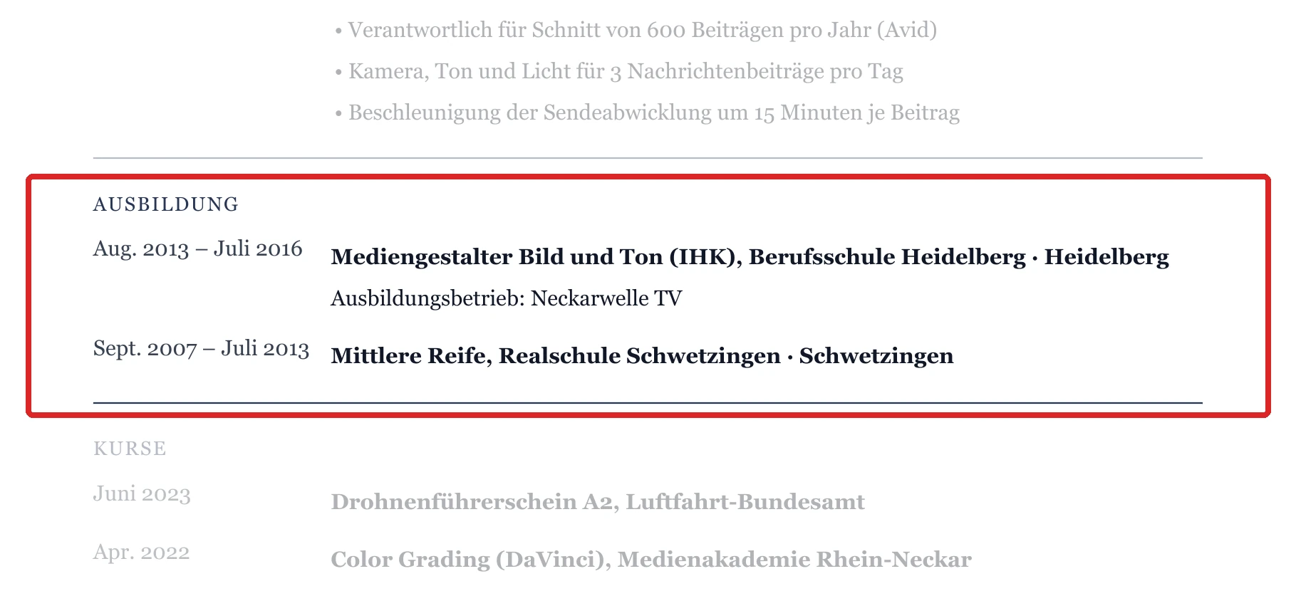 Ausbildung im Muster – Bild und Ton